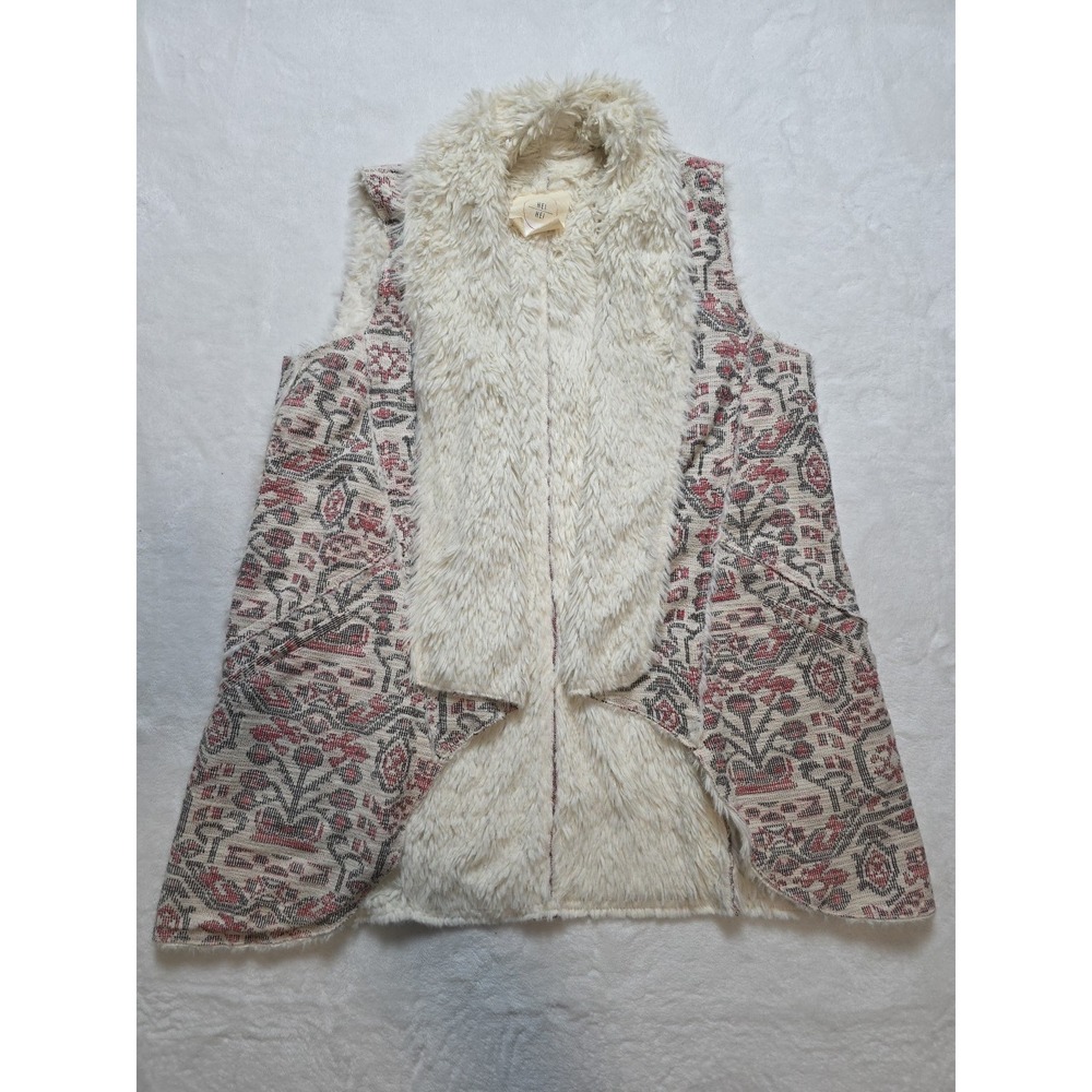 Anthropologie Hei Hei Sherpa Lined Vest Boho Cozy Tapestry Knit Fall Layer L/XL